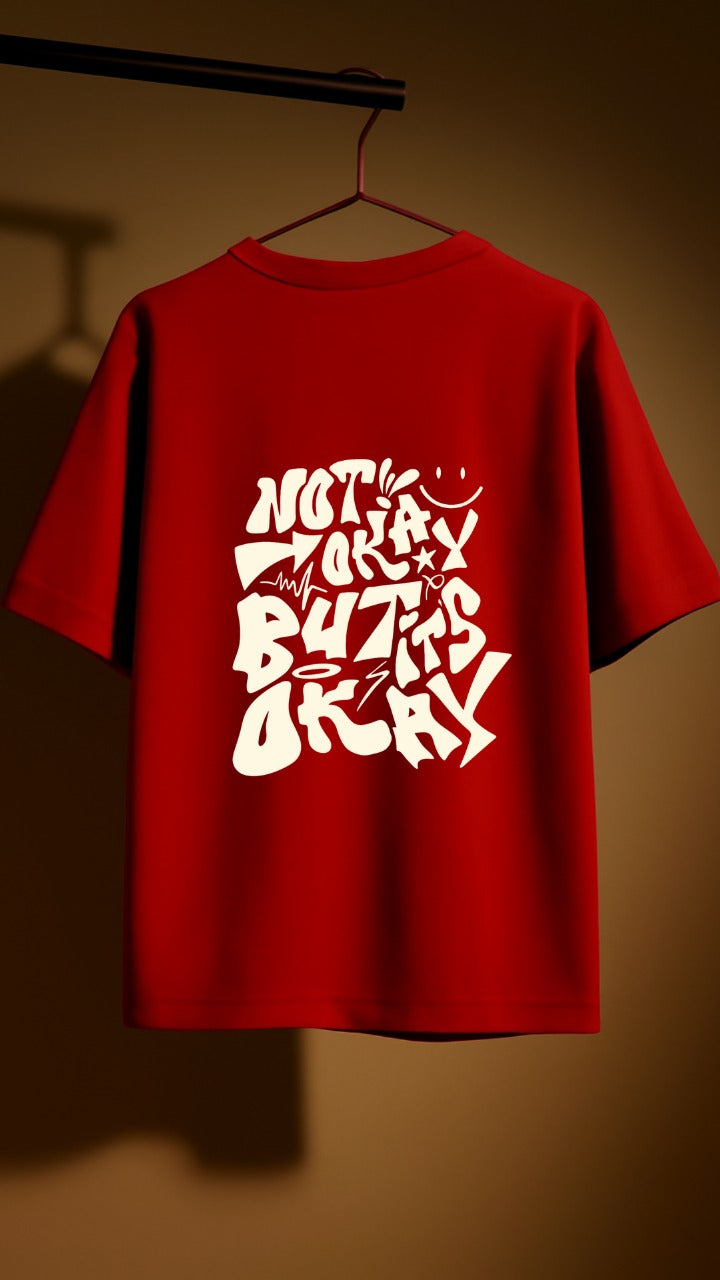 “NOT OKAY” Oversized Tee – Minimal Street Statement(Red)