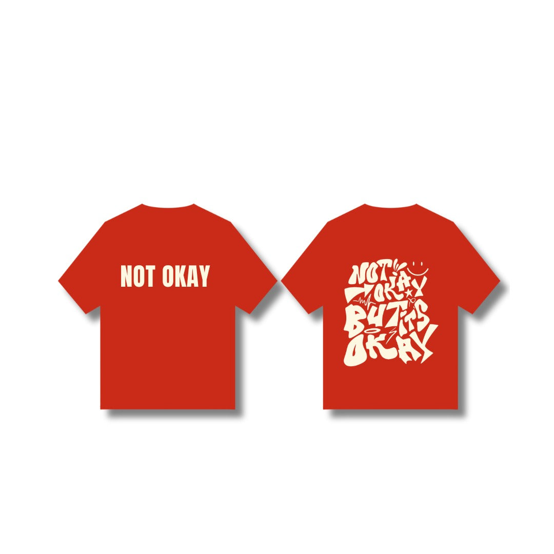 “NOT OKAY” Oversized Tee – Minimal Street Statement(Red)