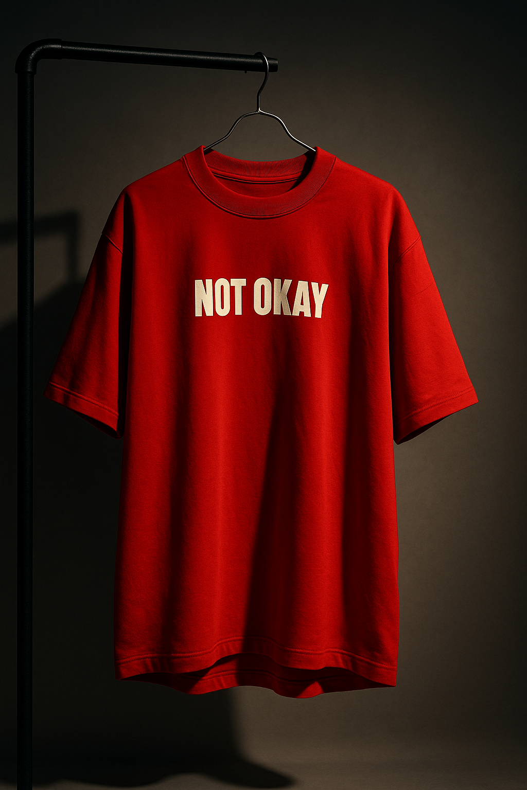 “NOT OKAY” Oversized Tee – Minimal Street Statement(Red)