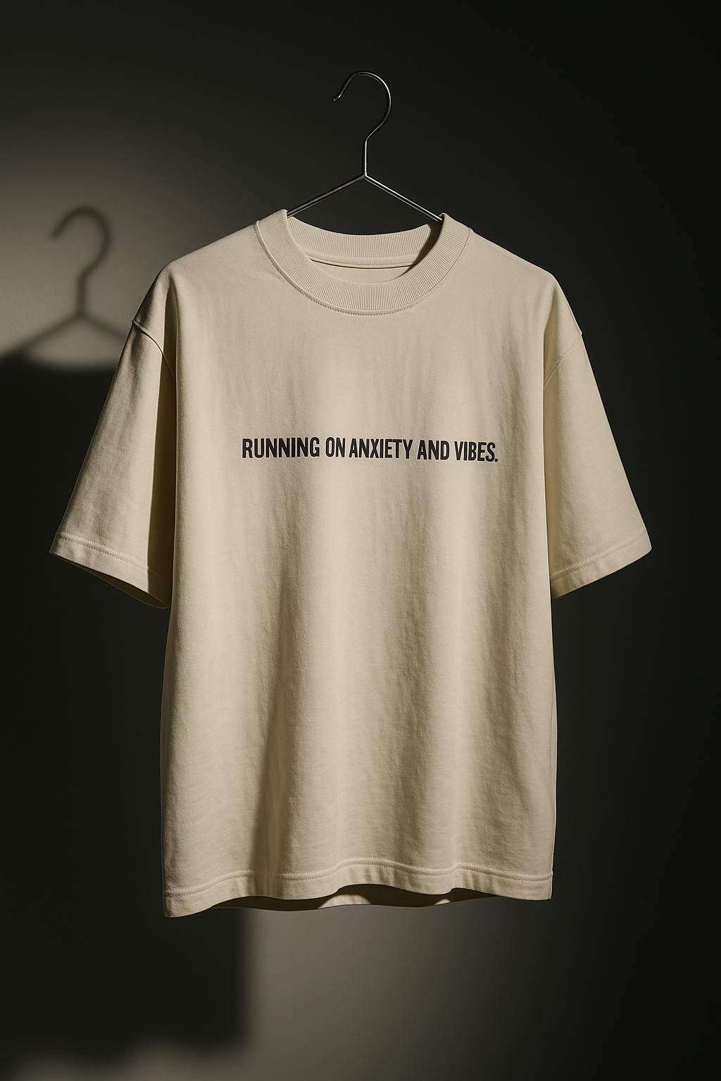 “Breathe.” Oversized Tee – Anxiety & Vibes Edition(Beige)